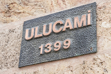 Signboard of Grand Mosque of Bursa, Ulu Camii in Bursa, Turkiye