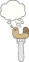 cartoon sausage on fork and thought bubble