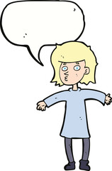 cartoon nervous woman with speech bubble