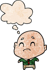 cartoon old man and thought bubble in grunge texture pattern style