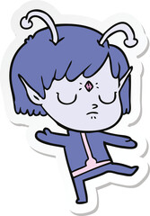 sticker of a cartoon alien girl