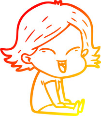 warm gradient line drawing happy cartoon girl