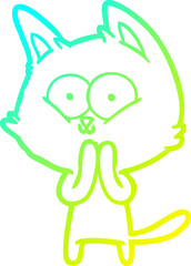 cold gradient line drawing cartoon cat