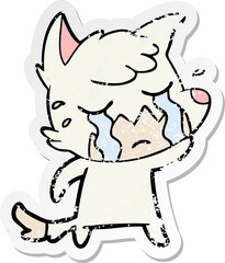 distressed sticker of a crying fox cartoon