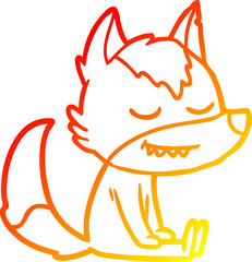 warm gradient line drawing friendly cartoon wolf sitting down
