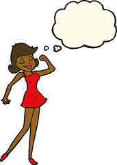 cartoon woman with can do attitude with thought bubble