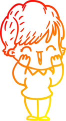 warm gradient line drawing cartoon laughing woman