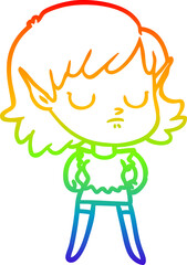 rainbow gradient line drawing cartoon elf girl