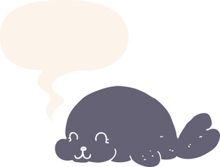 cute cartoon seal and speech bubble in retro style