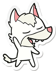 sticker of a cartoon wolf laughing