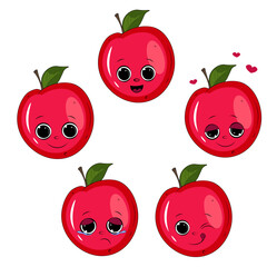 set of red apple emotions isolated