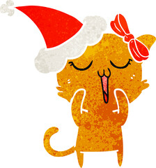 retro cartoon of a cat wearing santa hat
