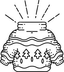 traditional black line work tattoo style christmas jumper