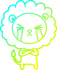 cold gradient line drawing cartoon crying lion