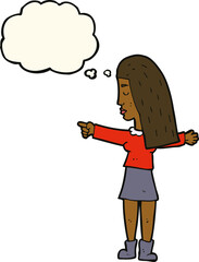 cartoon woman pointing with thought bubble