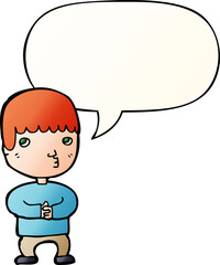cartoon man thinking and speech bubble in smooth gradient style