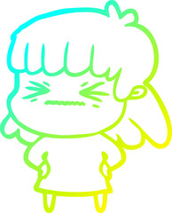 cold gradient line drawing cartoon angry girl