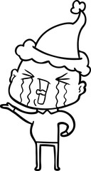 line drawing of a crying bald man wearing santa hat