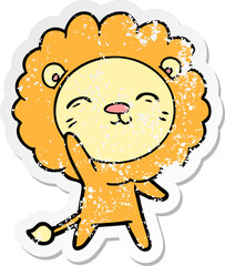 distressed sticker of a cartoon lion