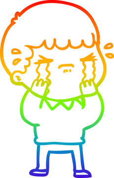 recommend clip art: rainbow gradient line drawing cartoon man crying