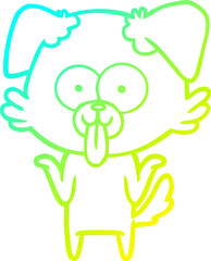 cold gradient line drawing cartoon dog with tongue sticking out