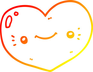 warm gradient line drawing heart cartoon character