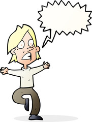 cartoon panicking man with speech bubble