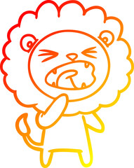 warm gradient line drawing cartoon angry lion
