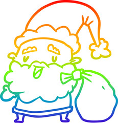 rainbow gradient line drawing santa claus carrying sack of presents