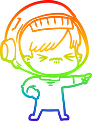 rainbow gradient line drawing cartoon astronaut woman