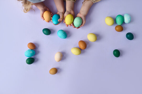 easter eggs on a purple background