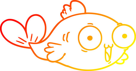 warm gradient line drawing  happy goldfish cartoon