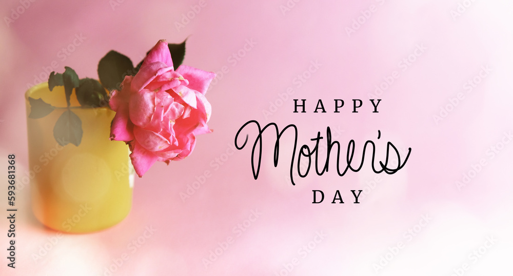 Poster Happy Mothers day greeting with light and airy pink rose background. - Posters