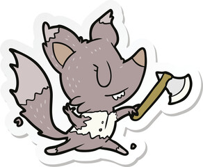 sticker of a cartoon werewolf with axe