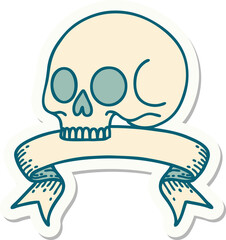 tattoo sticker with banner of a skull