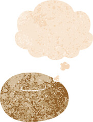 cartoon donut and thought bubble in retro textured style