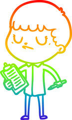 rainbow gradient line drawing cartoon grumpy boy