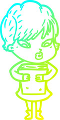 cold gradient line drawing cartoon woman