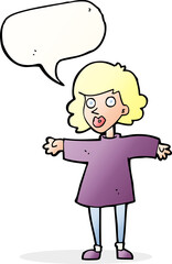 cartoon nervous woman with speech bubble
