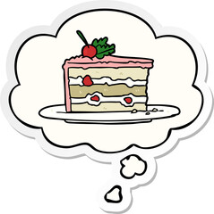 cartoon dessert cake and thought bubble as a printed sticker