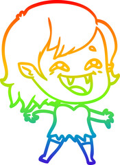 rainbow gradient line drawing cartoon laughing vampire girl
