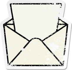 distressed sticker of a quirky hand drawn cartoon letter and envelope