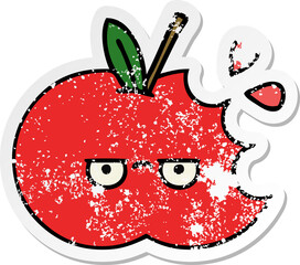 distressed sticker of a cute cartoon red apple