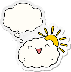 happy cartoon cloud and thought bubble as a printed sticker