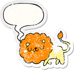cartoon lion and speech bubble distressed sticker