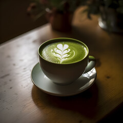 Obraz na płótnie Canvas Cup of green tea, matcha latte. Illustration. Ai generation.