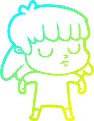 cold gradient line drawing cartoon indifferent woman