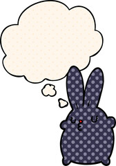 cute cartoon rabbit and thought bubble in comic book style