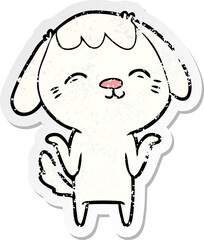 distressed sticker of a happy cartoon dog