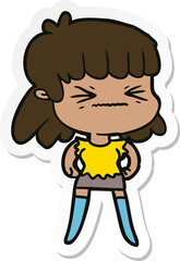 sticker of a cartoon angry girl